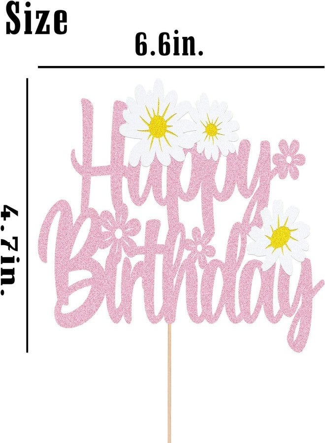 كونفيتي زينة كعكة عيد ميلاد مزينة بزهرة الأقحوان الوردية المتلألئة - زهور أقحوان بيضاء لامعة - لوازم حفلات عيد ميلاد صيفية - زينة حفلات أعياد ميلاد الأطفال - Image 3